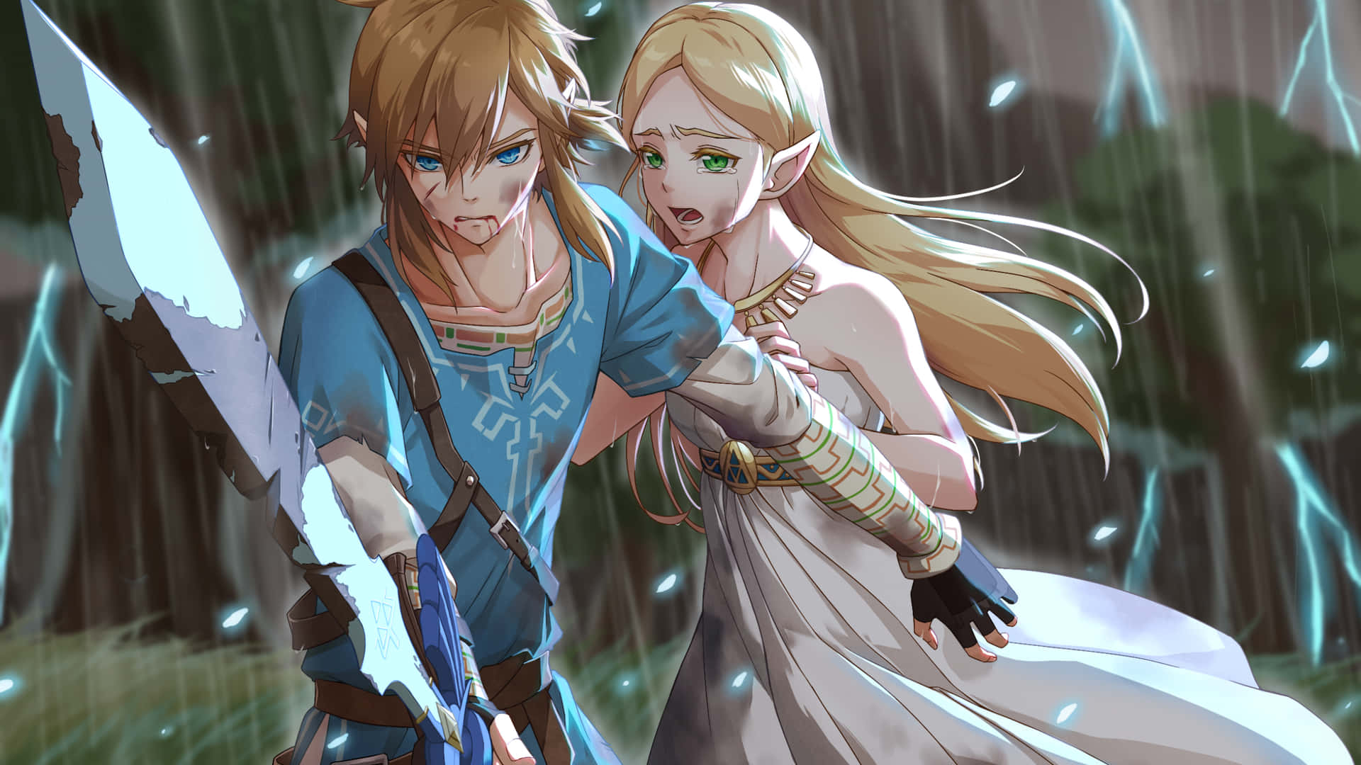 Download Zelda Botw Link Fighting For Princess Zelda Wallpaper |  Wallpapers.Com