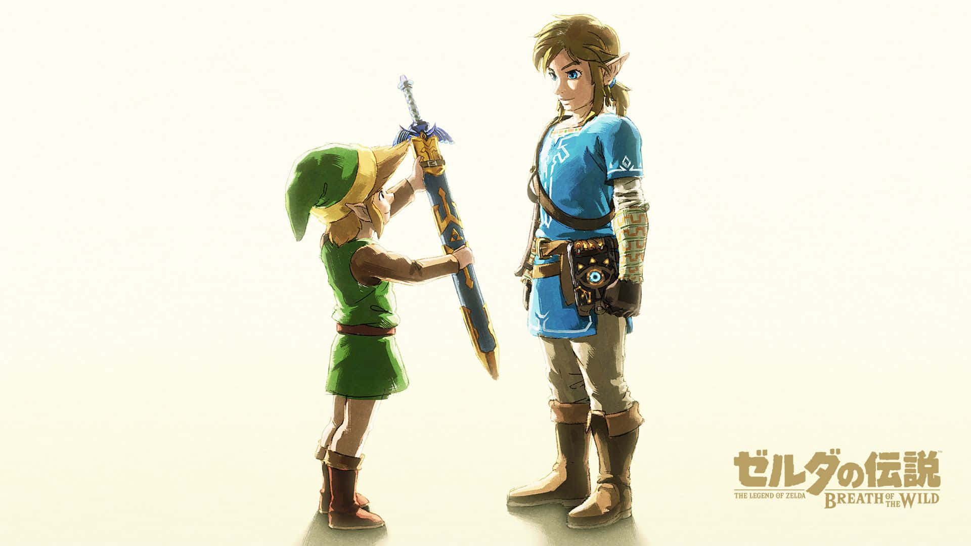 Zelda Botw Little Link Giving Sword To Big Link Wallpaper