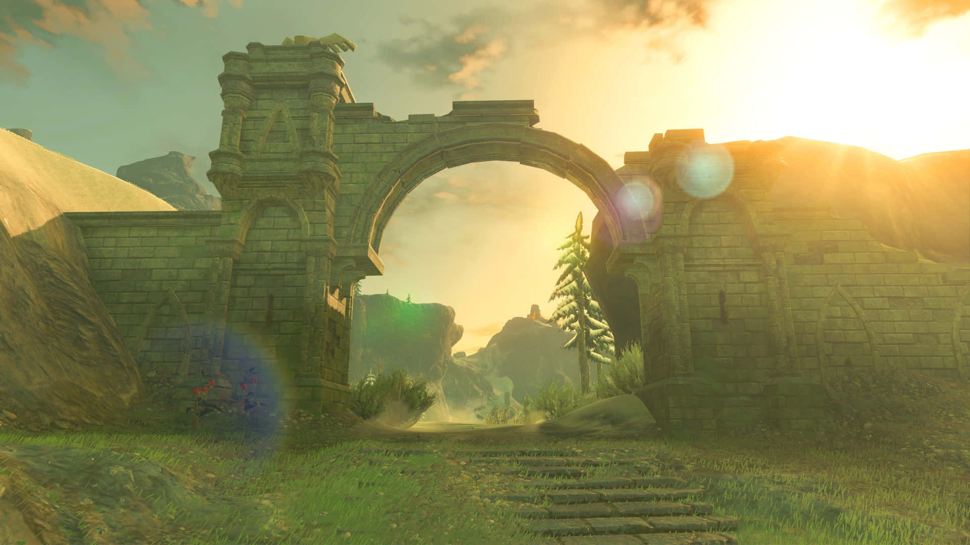 Link finder et forladthelligdom i The Legend of Zelda: Breath of the Wild. Wallpaper