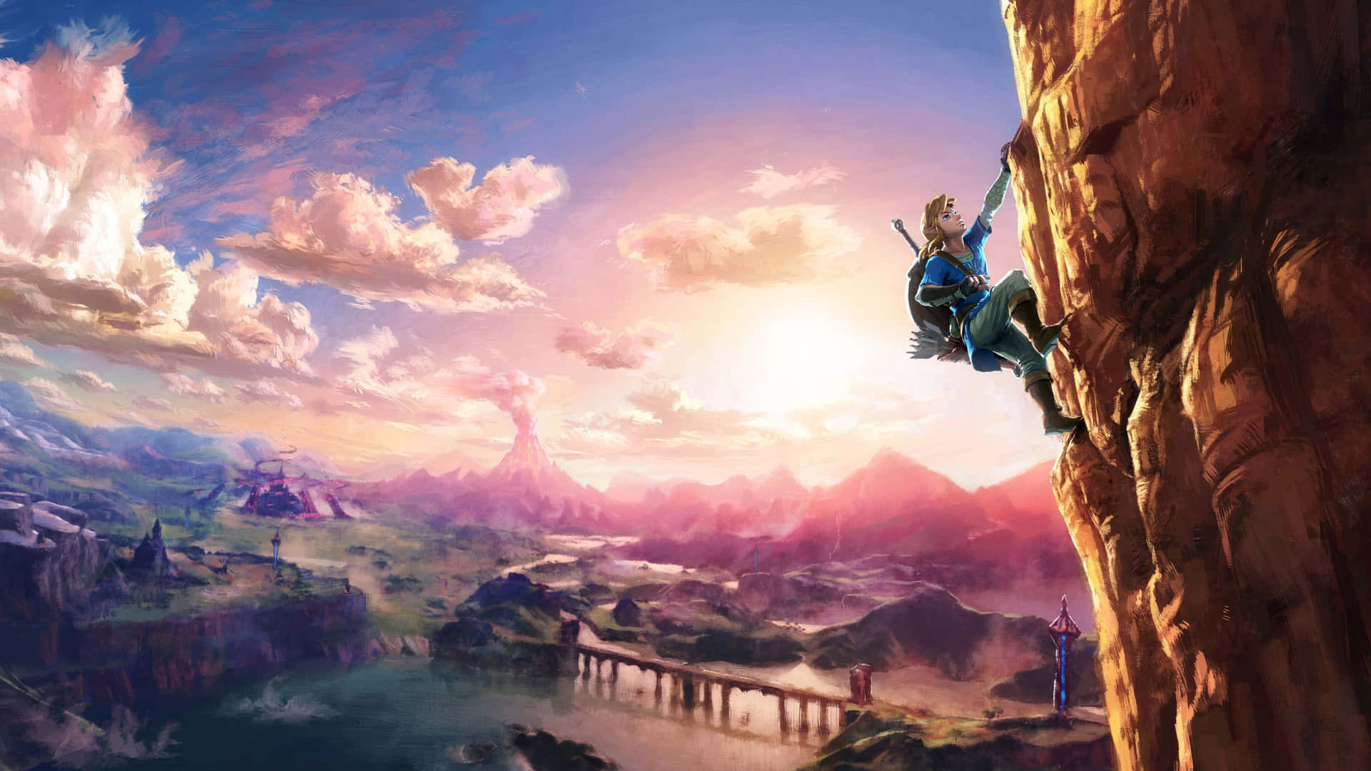 Zelda Breath Of The Wild 4K Link Kravler Op Et Bjergscene Tapet Wallpaper