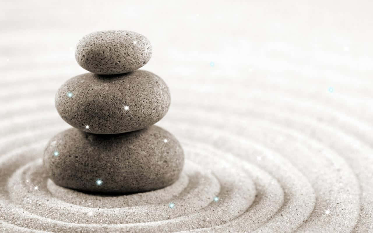 Zen Desktop Stone Stack On Grey Sand Wallpaper
