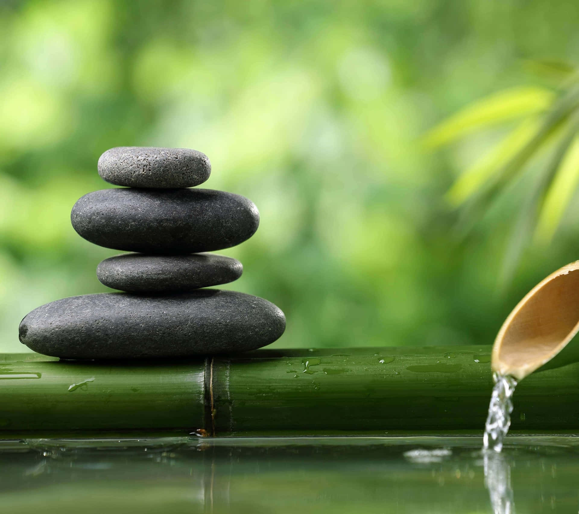 Zen Desktop Flowing Water On Bamboo Wallpaper