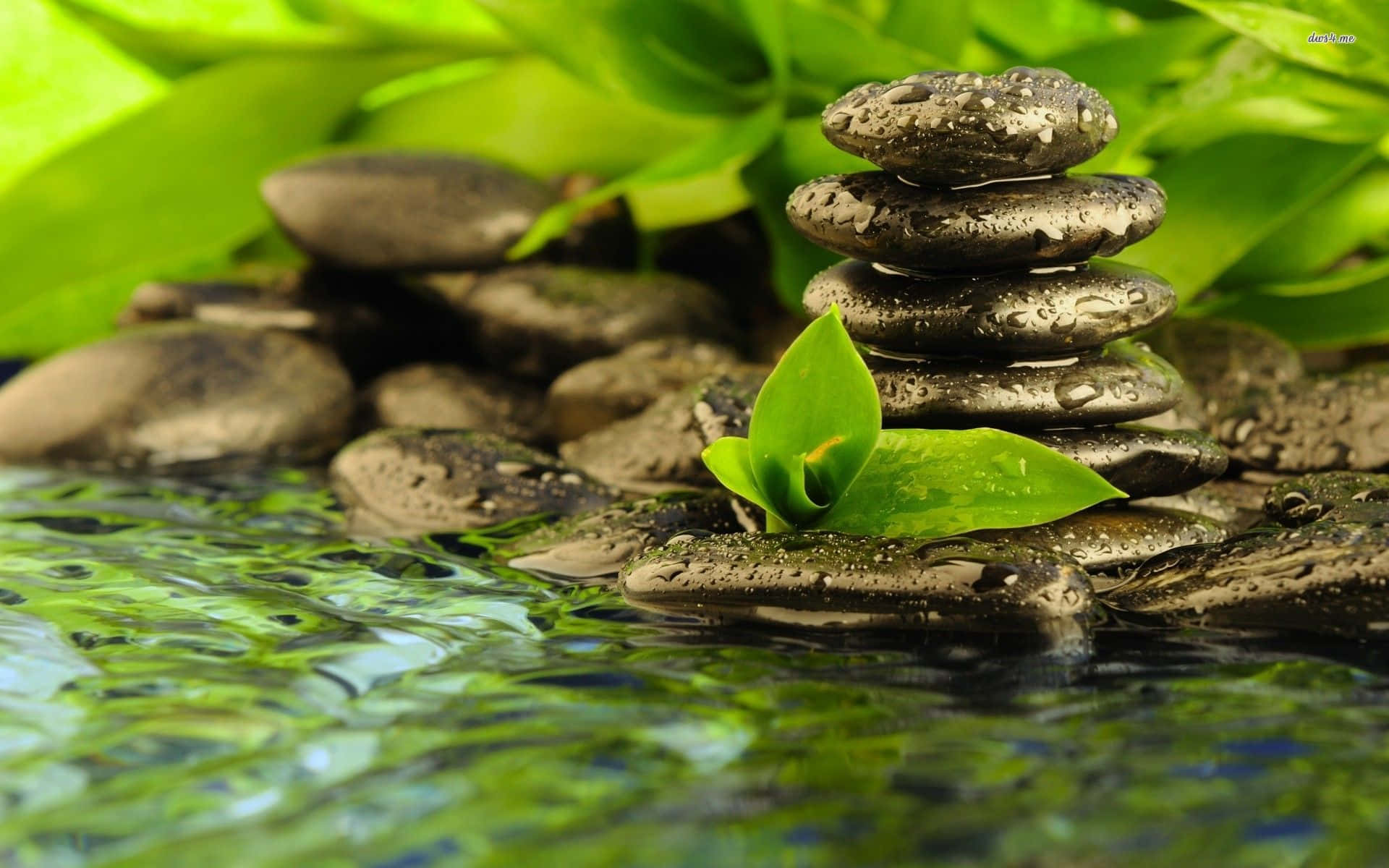 Zen Desktop Stone Stacks Flowing River Wallpaper