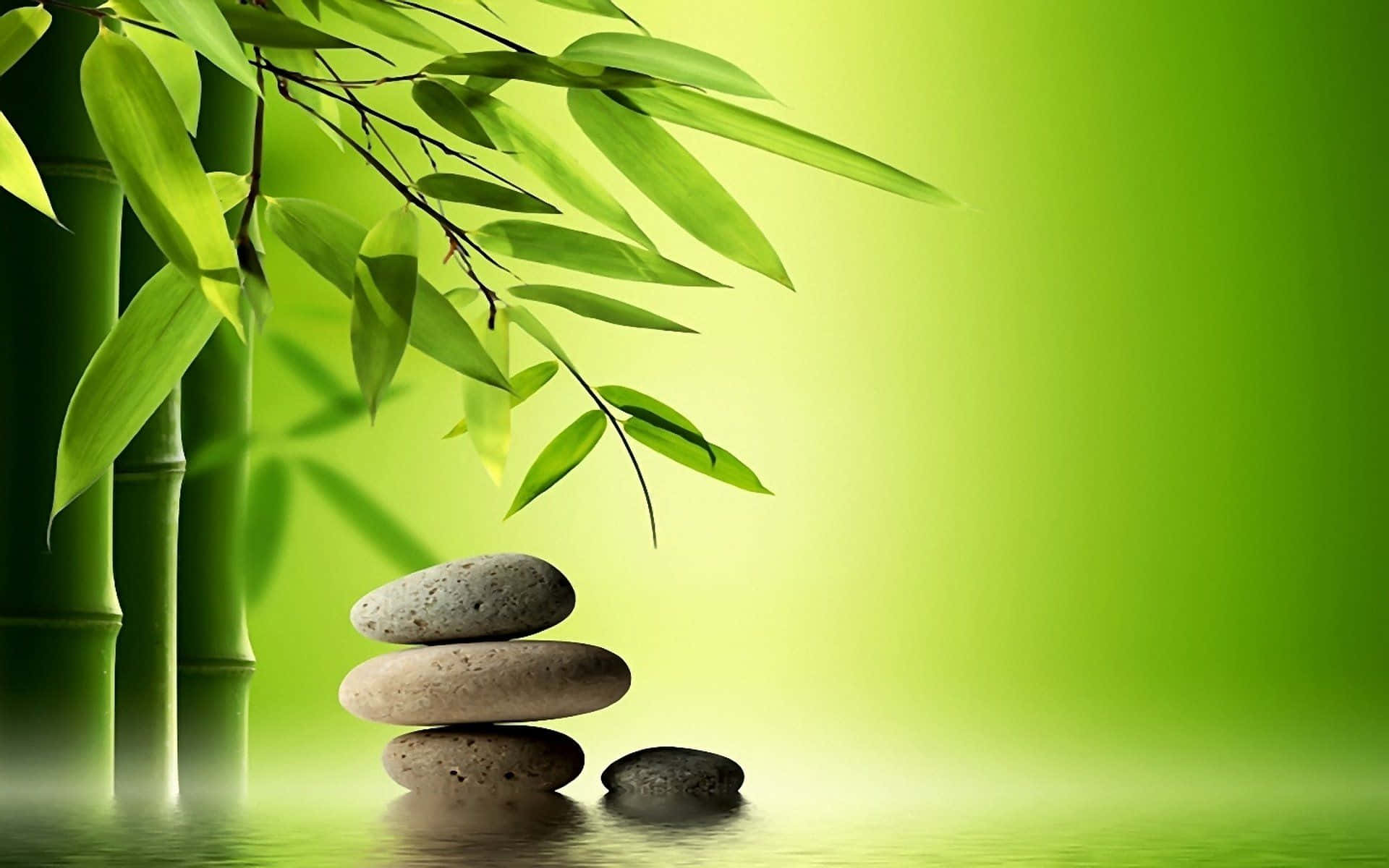 Zen Desktop Stone Stack With Bamboo Plants Wallpaper