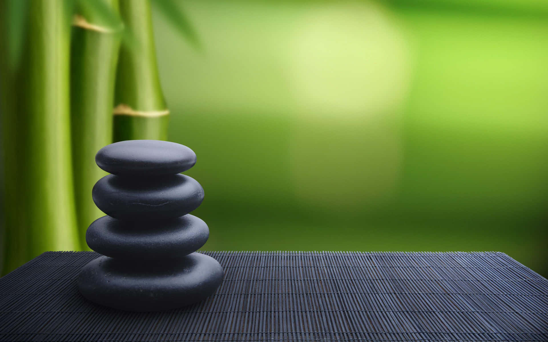Zen Spa Stones Bamboo Green Background Wallpaper