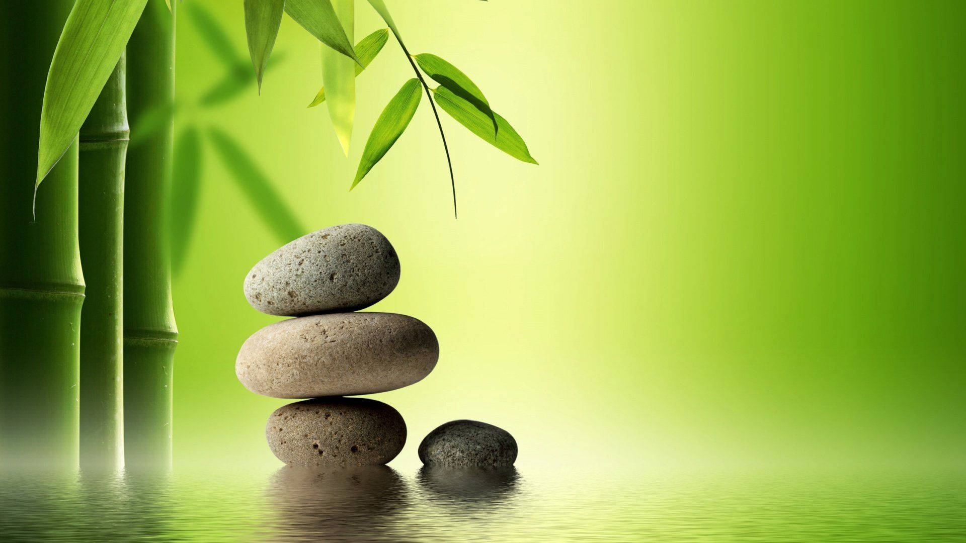 Zen Stones In Green Background Wallpaper