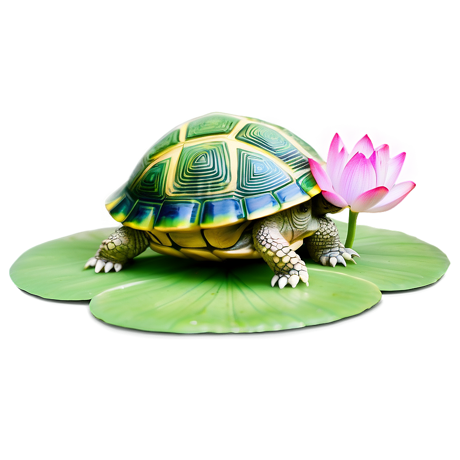 Zen Turtle With Lotus Flower Png Tsl PNG