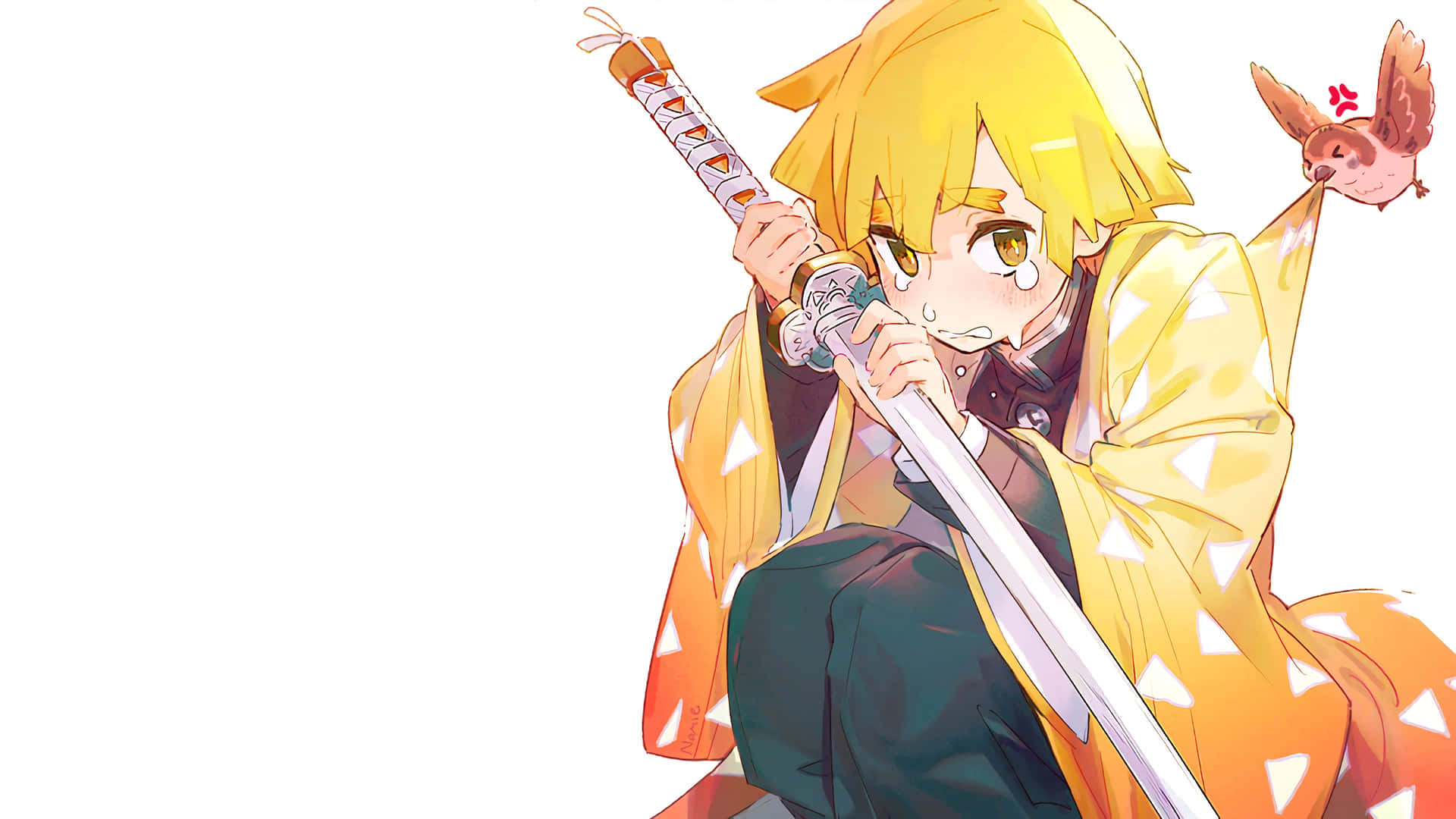 A Girl In A Yellow Robe Holding A Sword