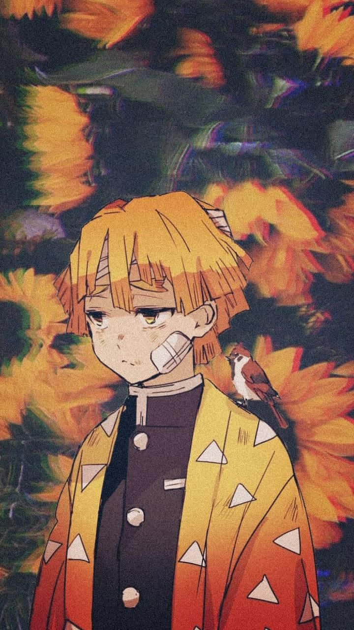 A Boy In An Orange Robe With Sunflowers Wallpaper