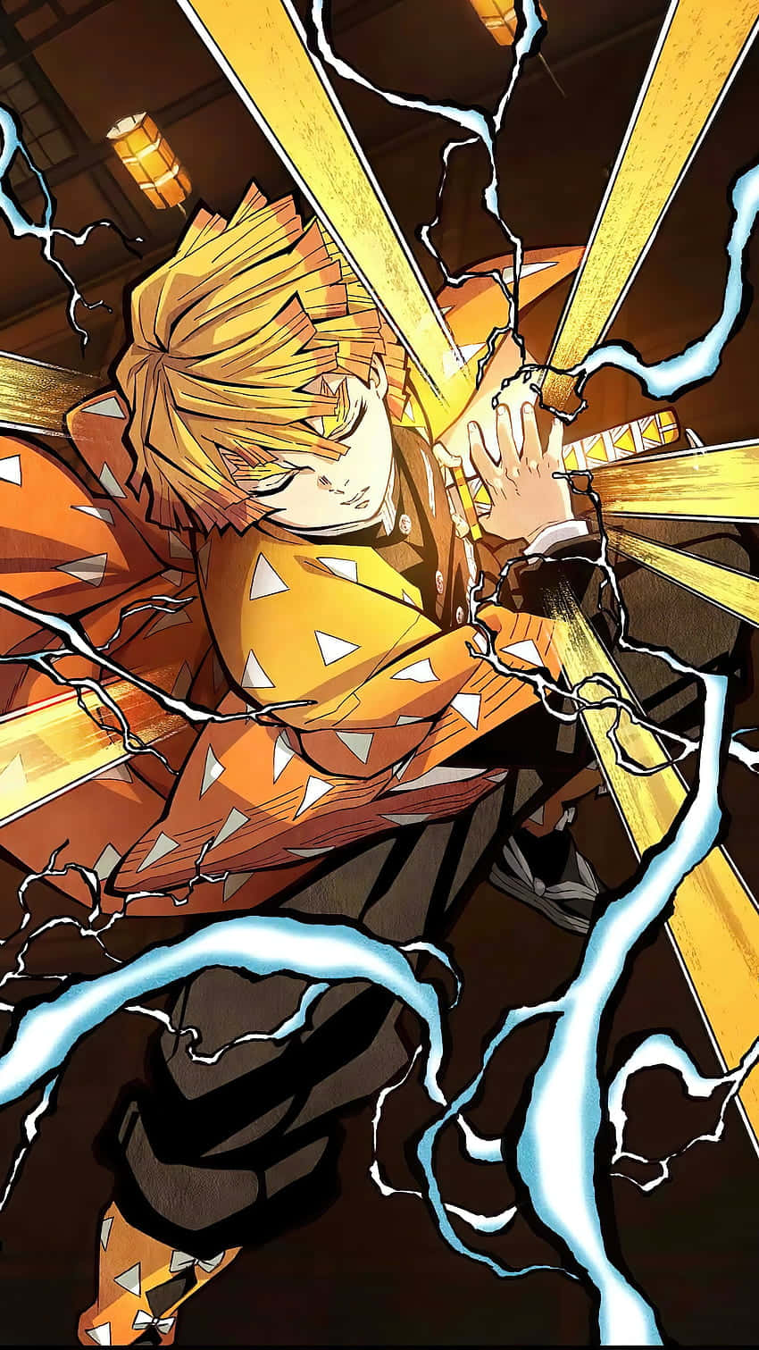 En manga-karakter med et sværd og lyn i baggrunden Wallpaper