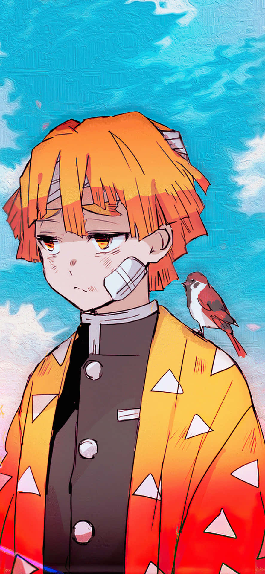En mand med orange hår og en fugl på hans skulder. Wallpaper