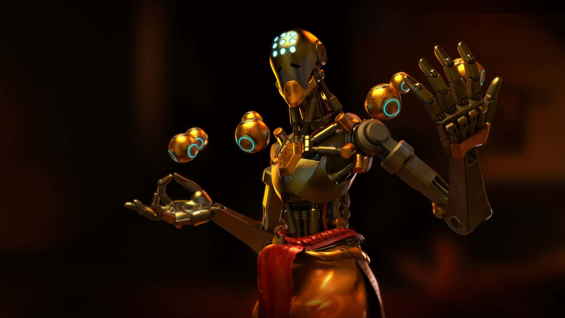 A Robot With A Golden Arm Is Holding A Sword Wallpaper