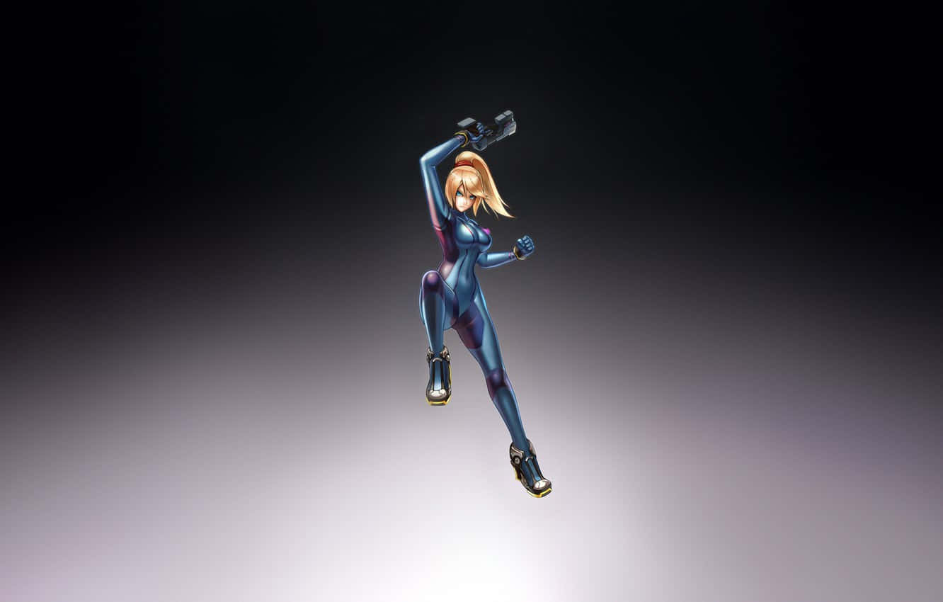 Zero Suit Samus stands ready in the face of danger. Wallpaper