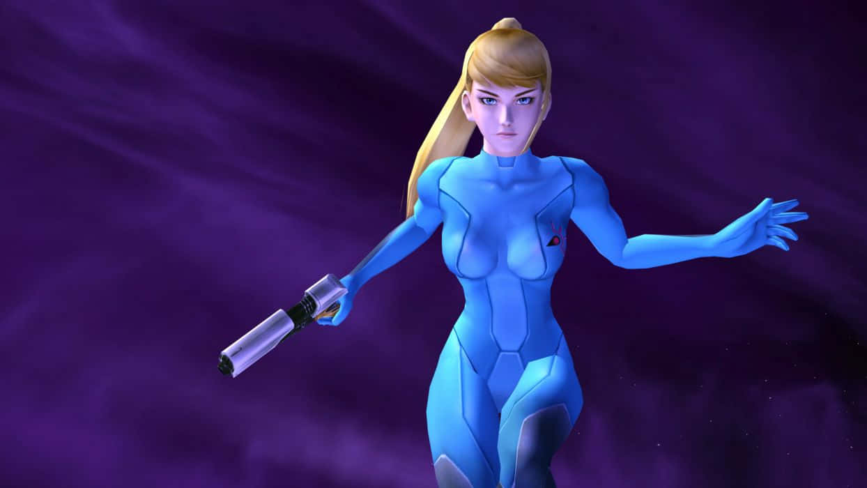 Eineblaue Frau In Einem Animierten Film, Die Ein Schwert Hält Wallpaper