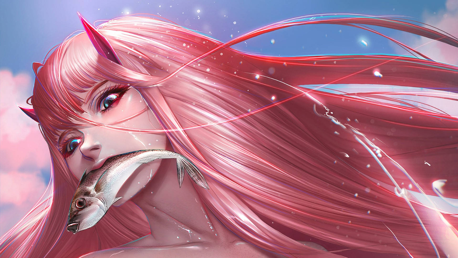"Zero Two&The Catch Of The Day" Wallpaper