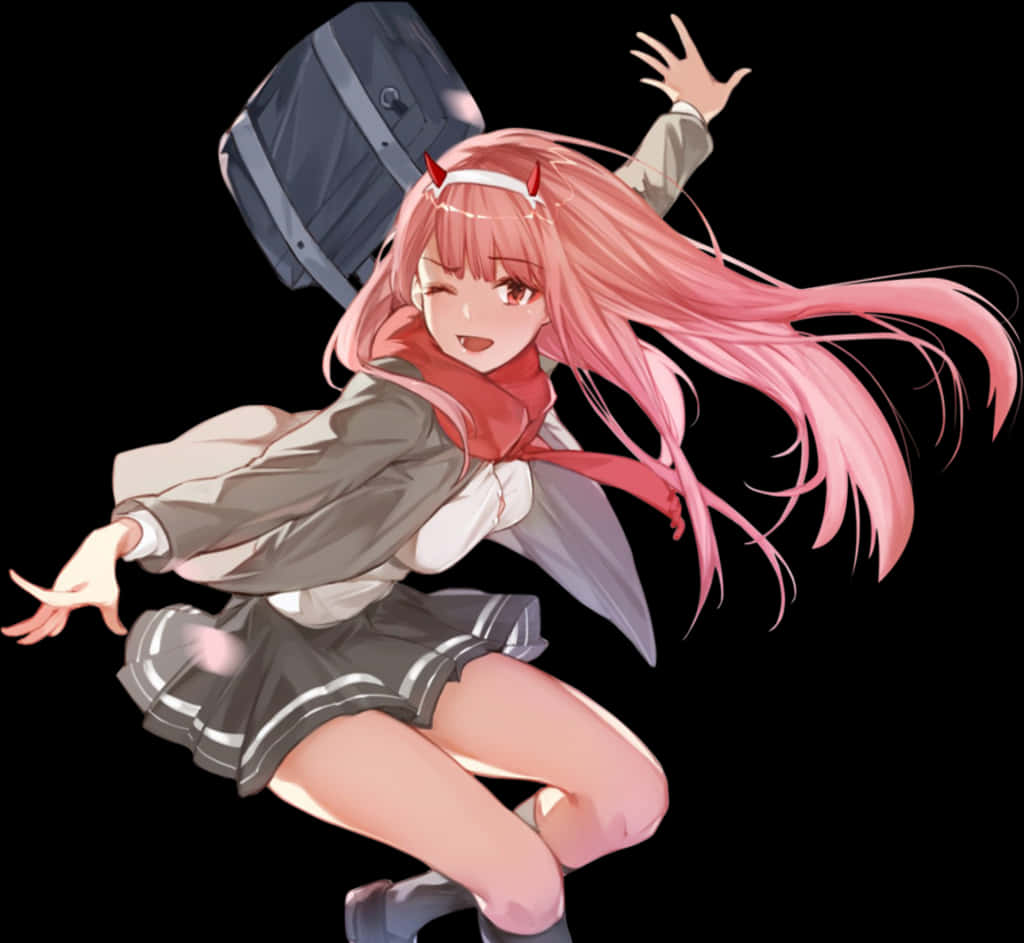Zero Two Anime Character Jumping PNG