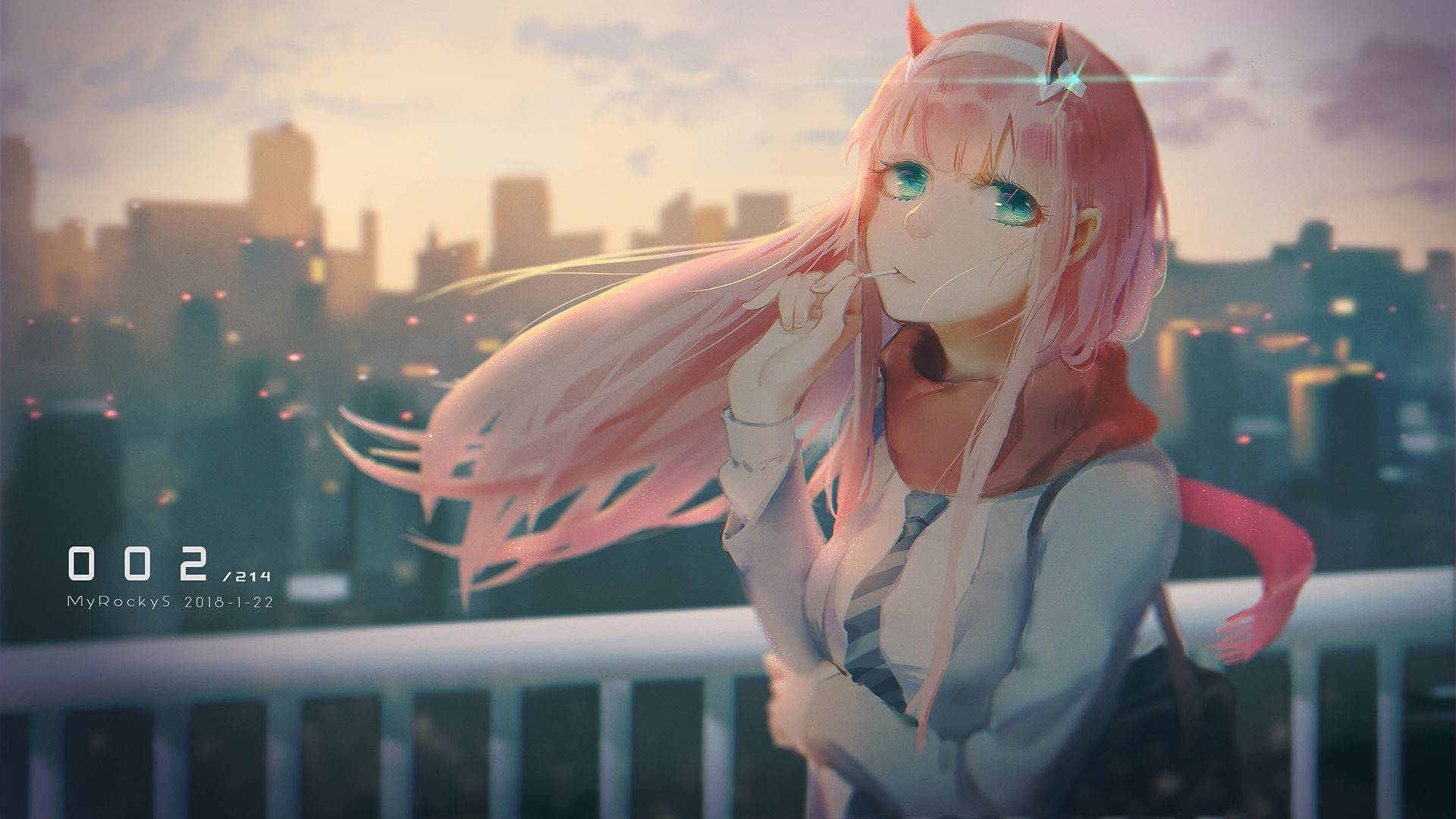 Set in the city, Zero Two is ready to take on the world. Wallpaper