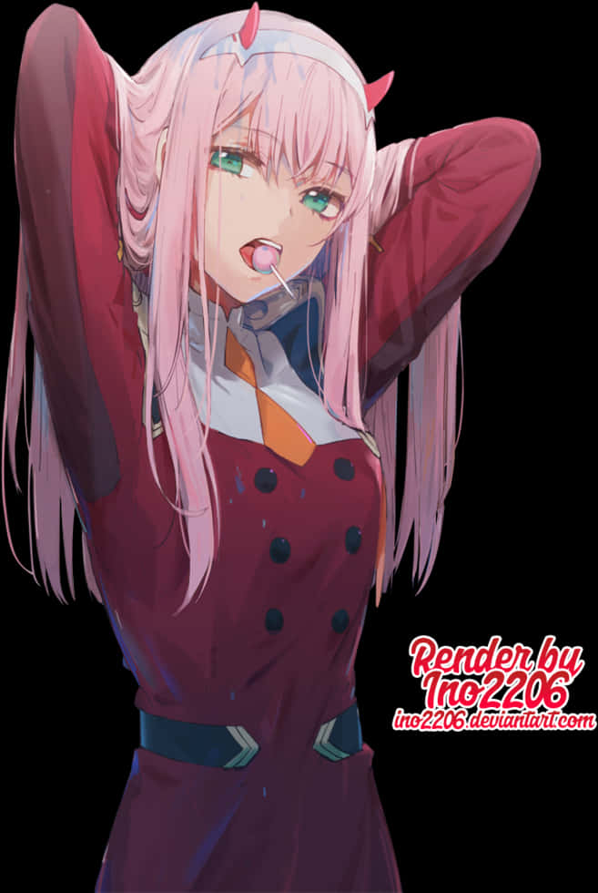 Zero Two Stretching Pose PNG