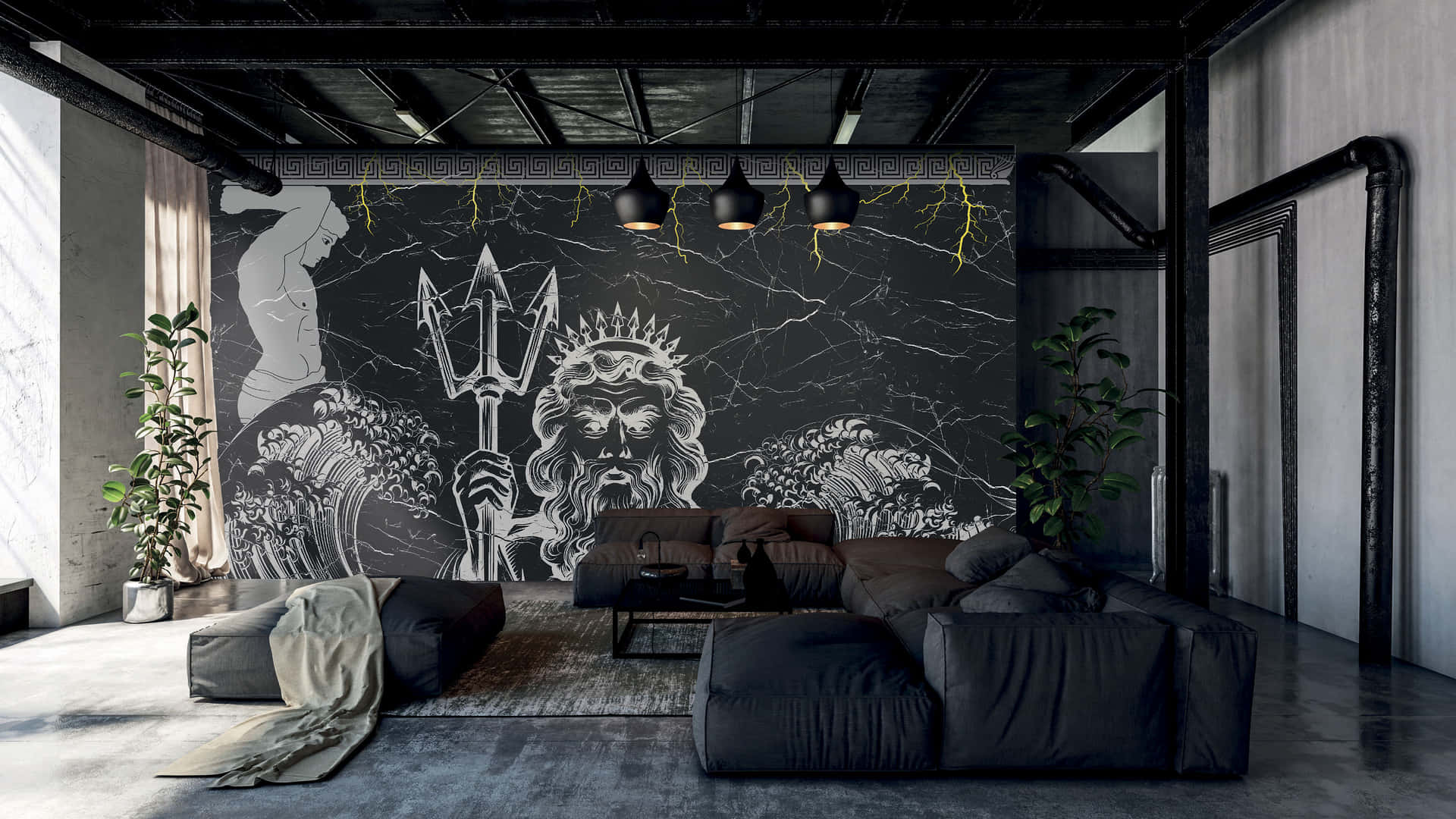 A Black And White Mural Wallpaper