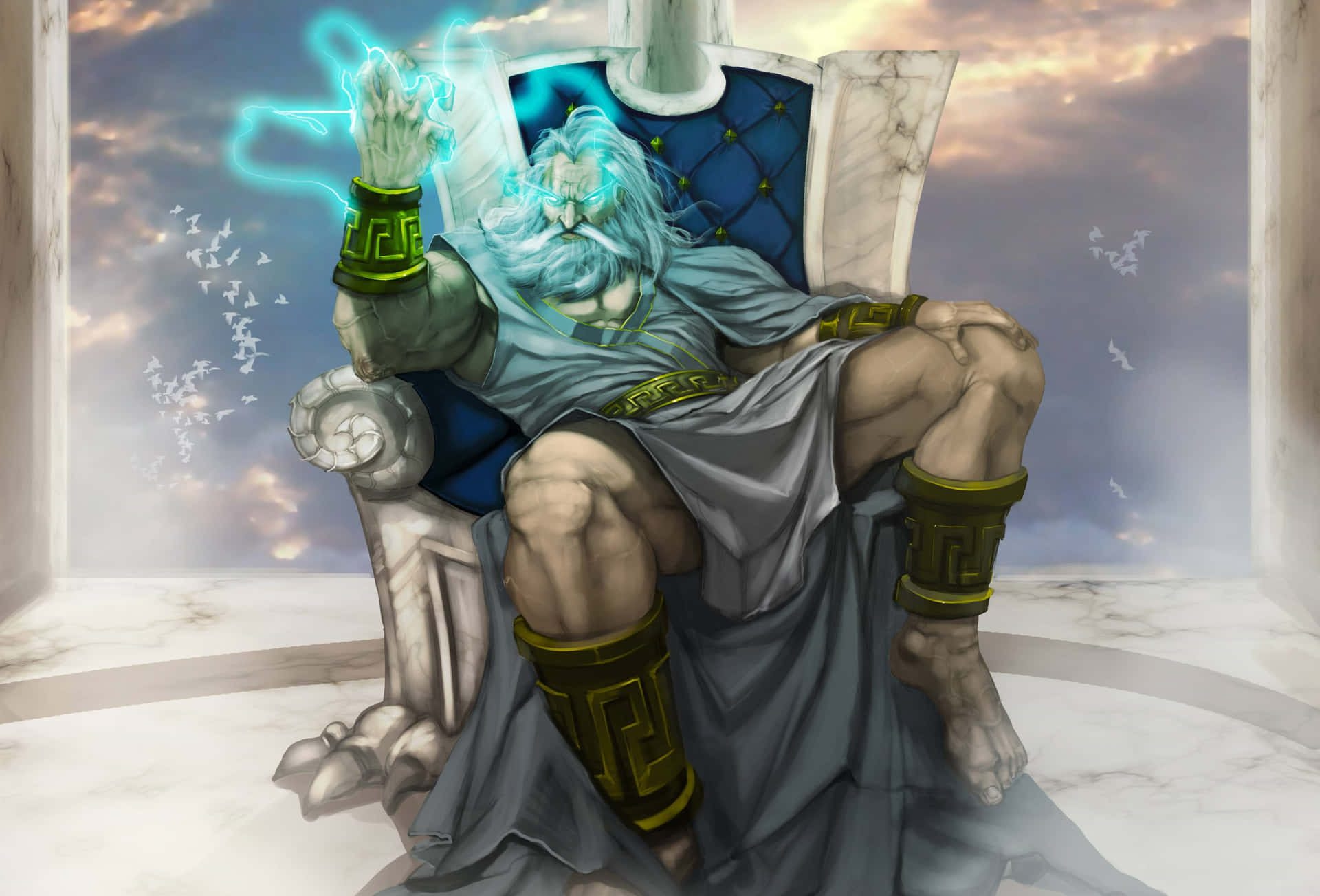 A Man Sitting On A Throne With A Blue Light Wallpaper