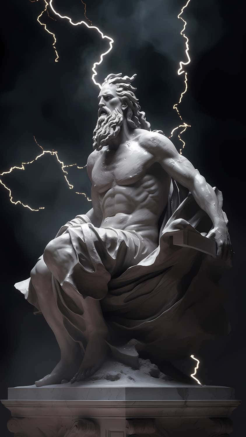 Zeus Statue Lightning Backdrop Wallpaper