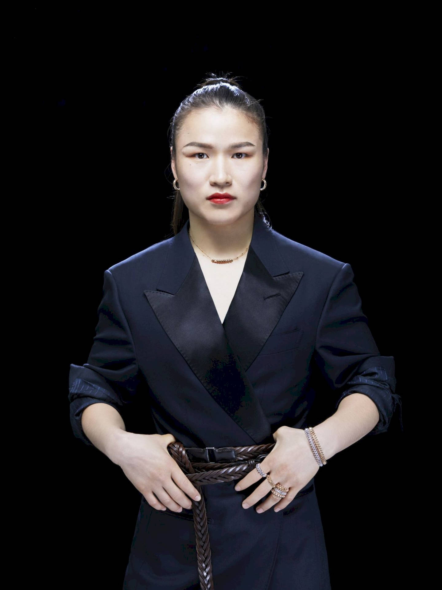 Zhang Weili In Black Coat Wallpaper