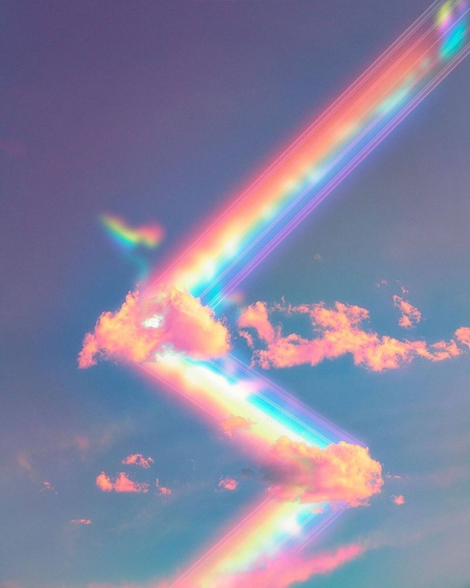 Zigzag Pastel Rainbow With Clouds Wallpaper