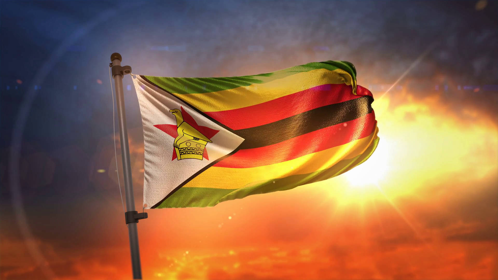 Zimbabwe Flag Against Sunset