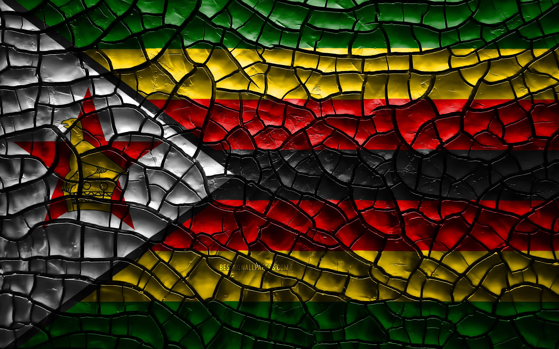 Zimbabwe's Flag On Cracked Soil Background