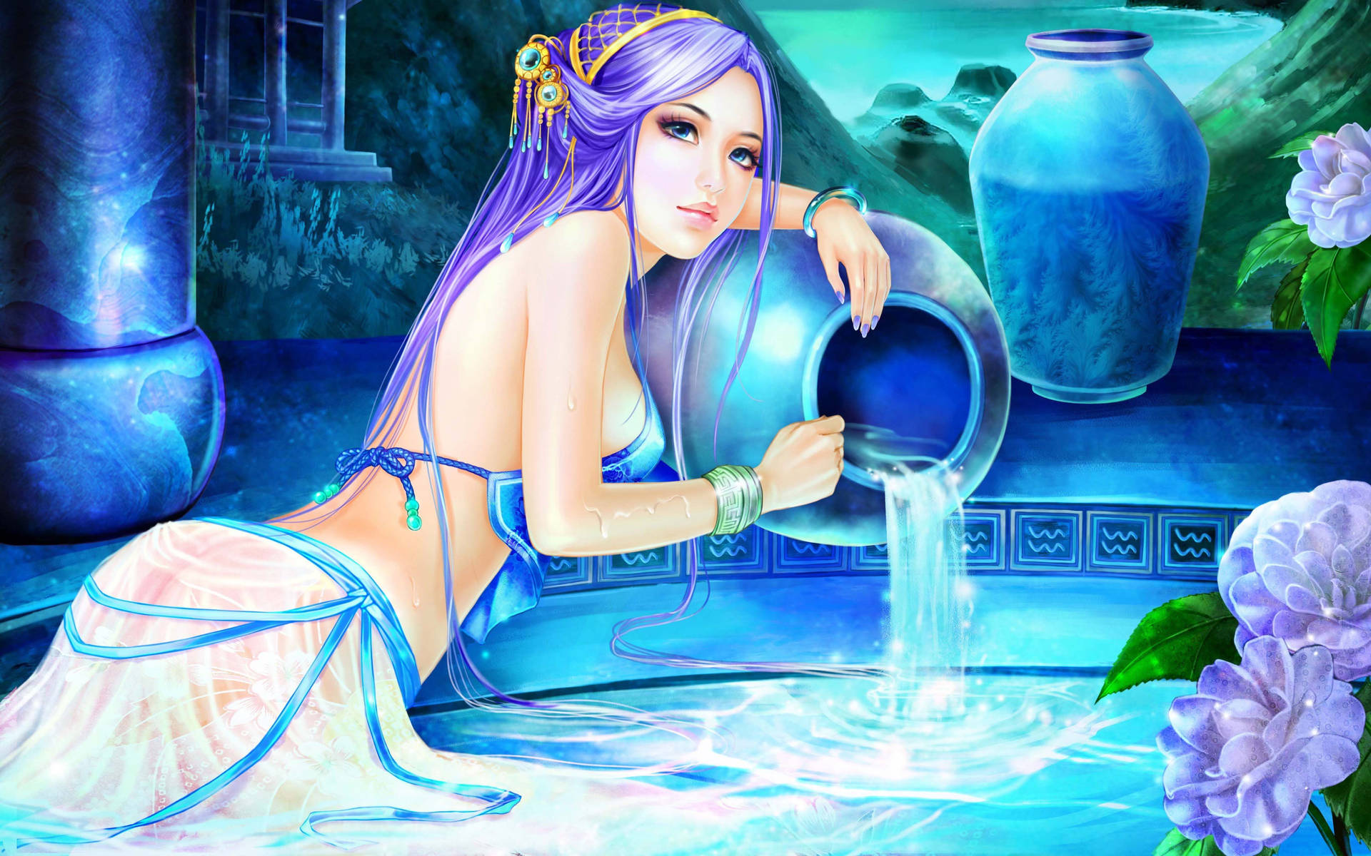 Zodiac Sign Aquarius Water Girl Wallpaper