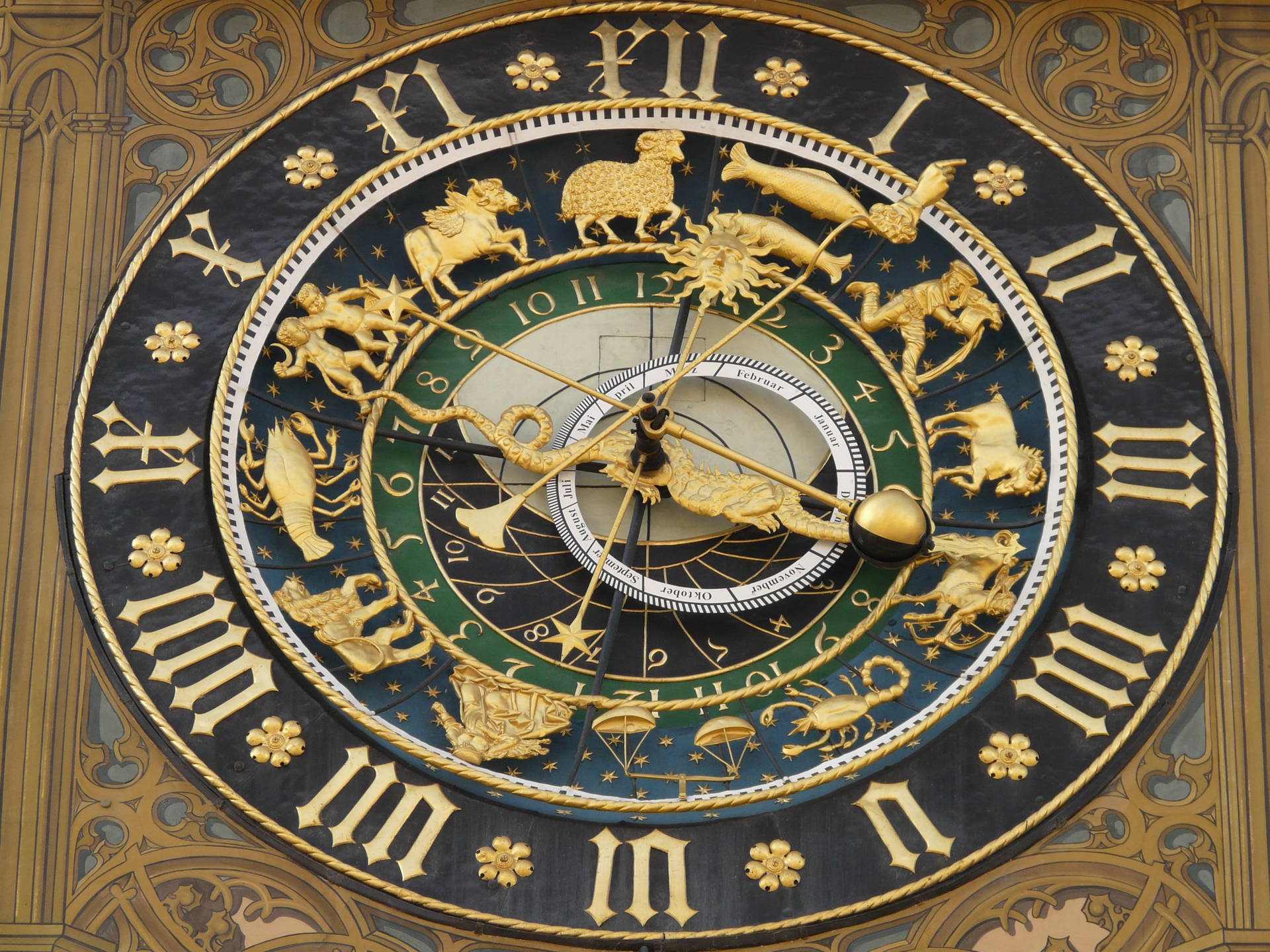 Zodiac Signs Astronomical Clock Wallpaper
