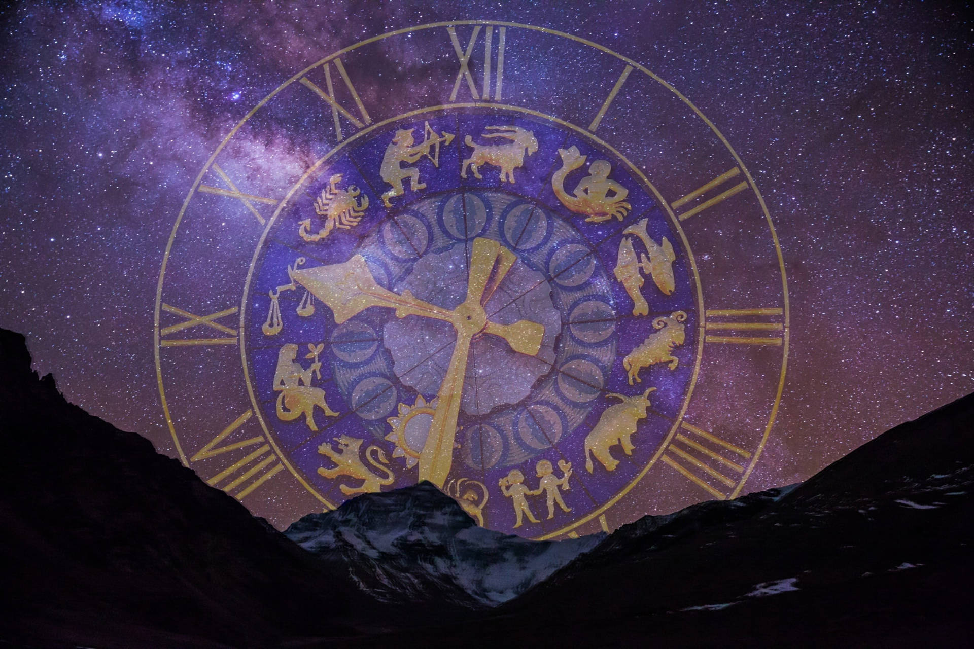 Zodiac Signs Night Sky Clock Wallpaper
