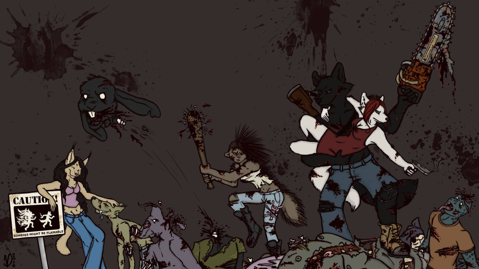 Zombies og zombies med geværer Wallpaper