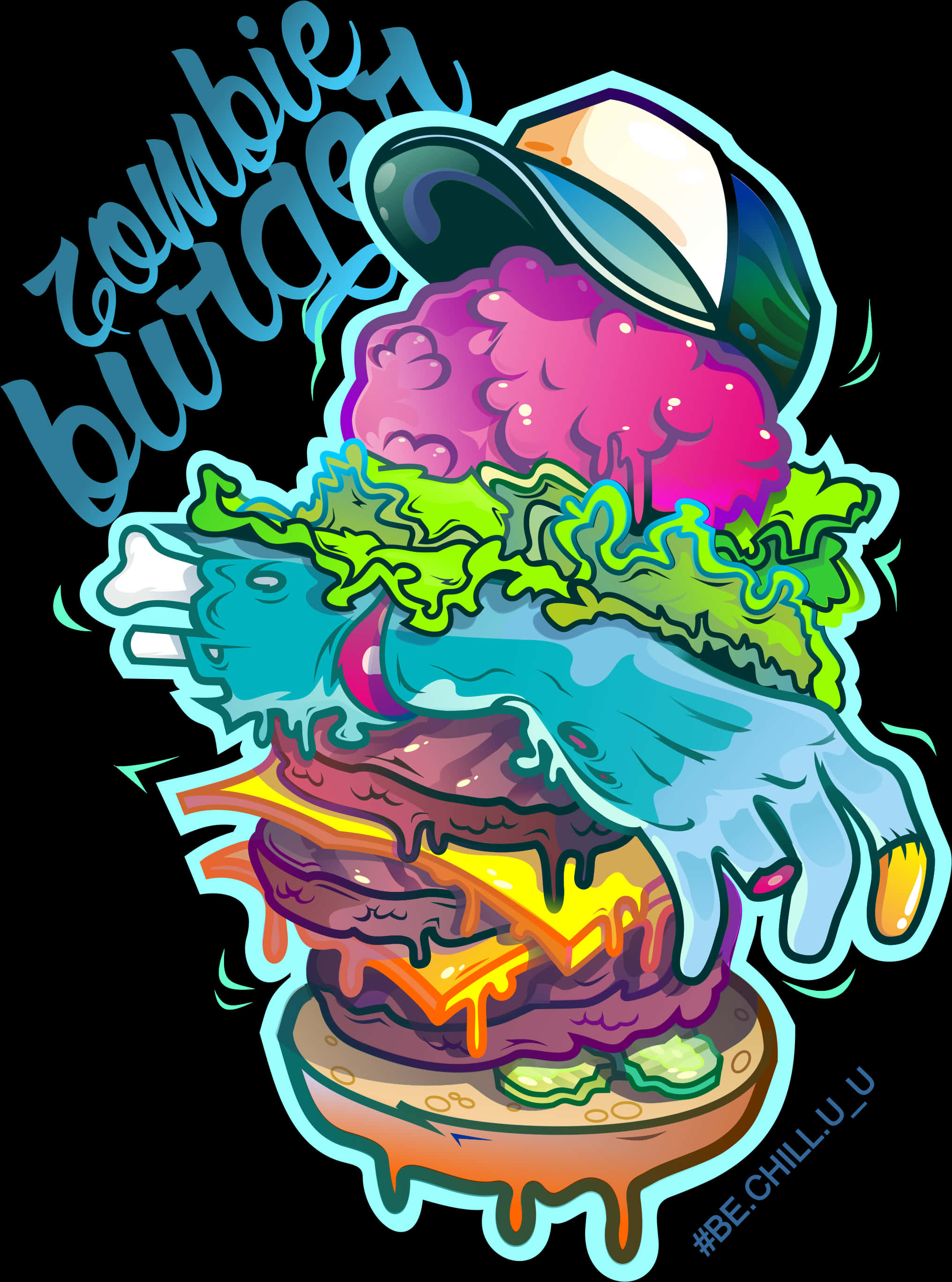 Zombie Themed Burger Illustration PNG
