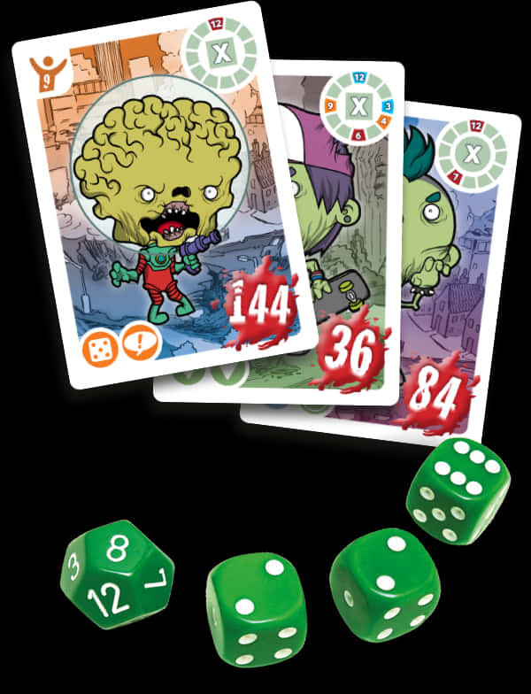Zombie Themed Game Cardsand Dice PNG