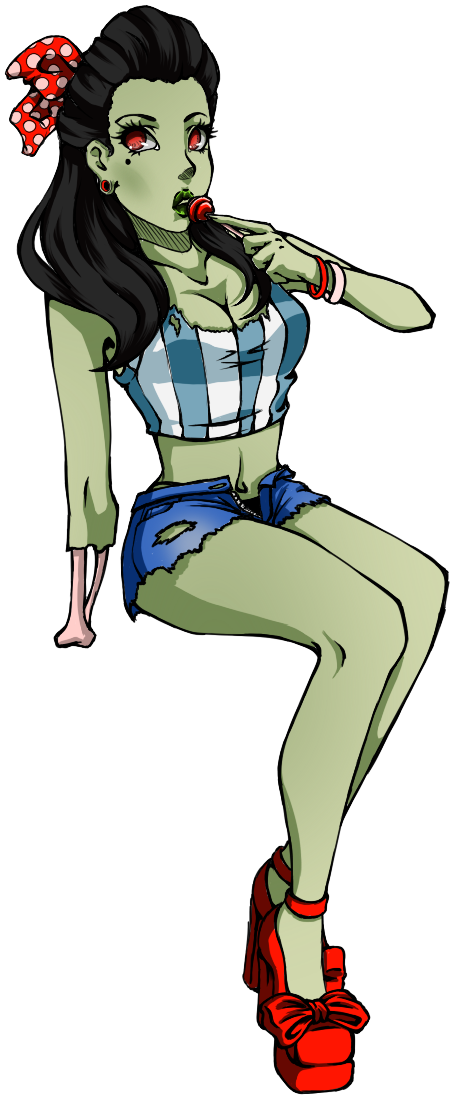 Zombie_ Pinup_ Girl_ Chewing_ Bubblegum PNG