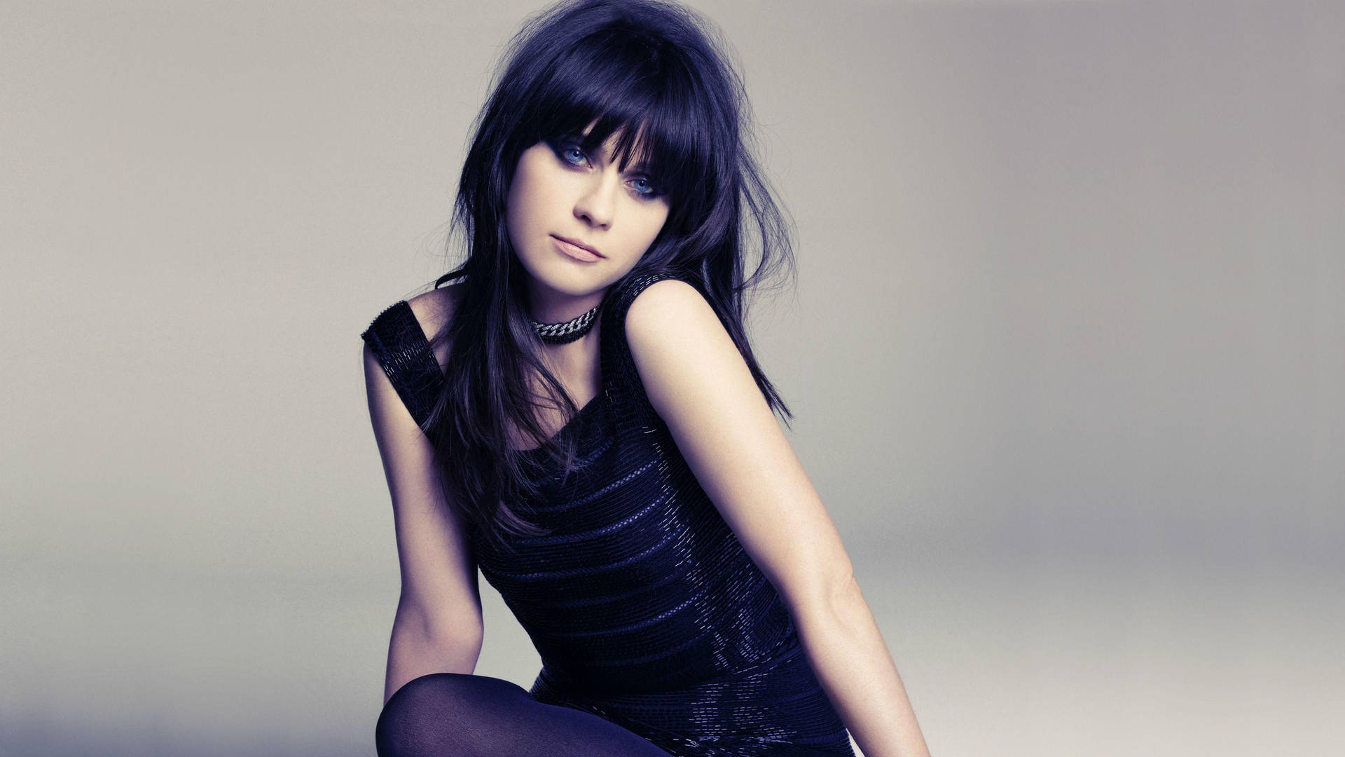 Zooey Deschanel Black Aesthetic Outfit White Background Wallpaper