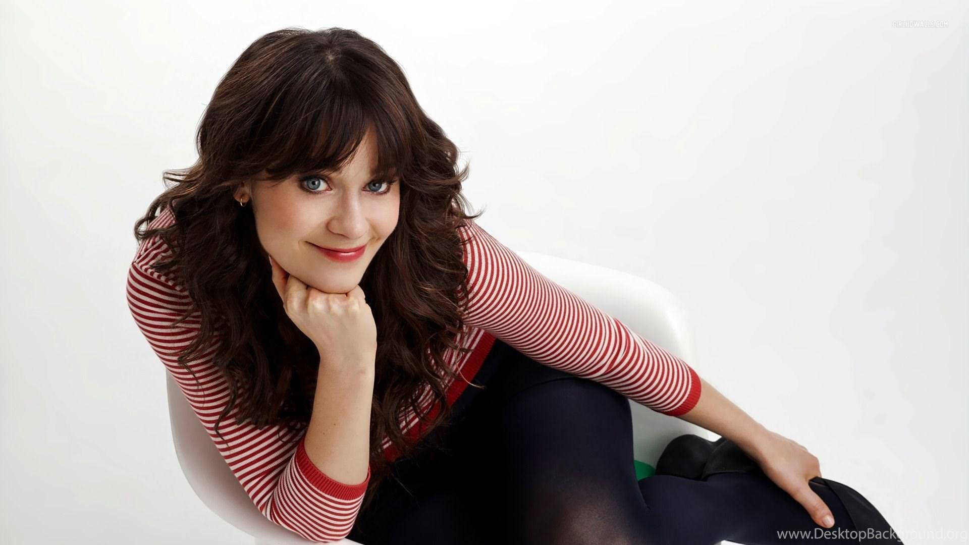 Zooey Deschanel Red And White Stripes Wallpaper