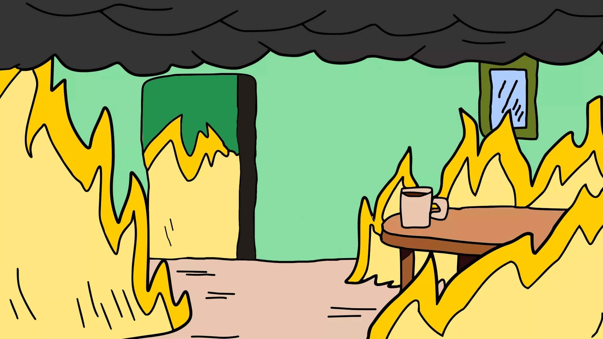 Burning Room Cartoon Zoom Background