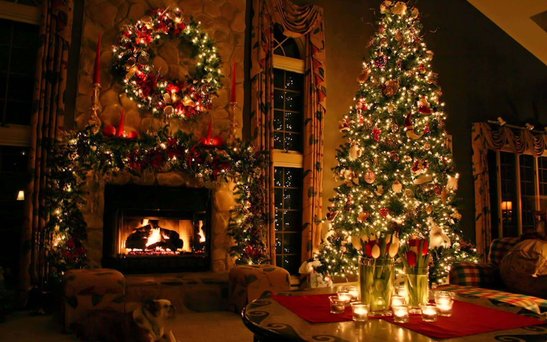 Lovely Fireplace Zoom Christmas Background