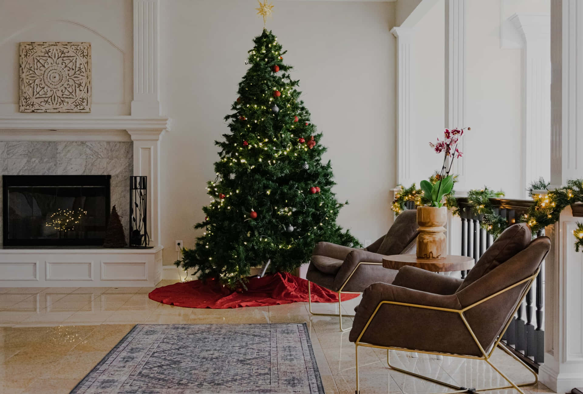 Elegant Living Room Zoom Christmas Background