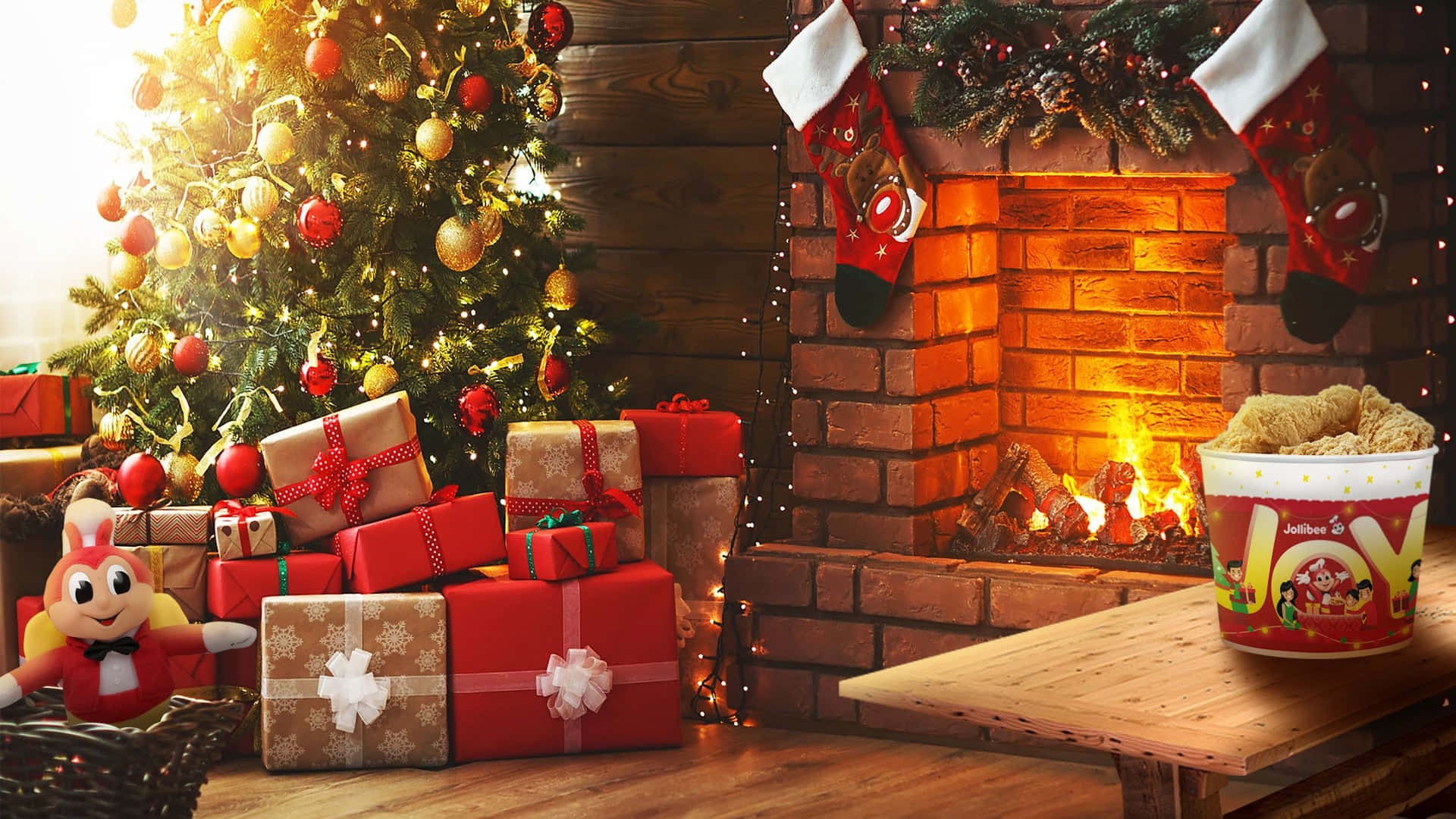 Gifts And Jollibee Zoom Christmas Background