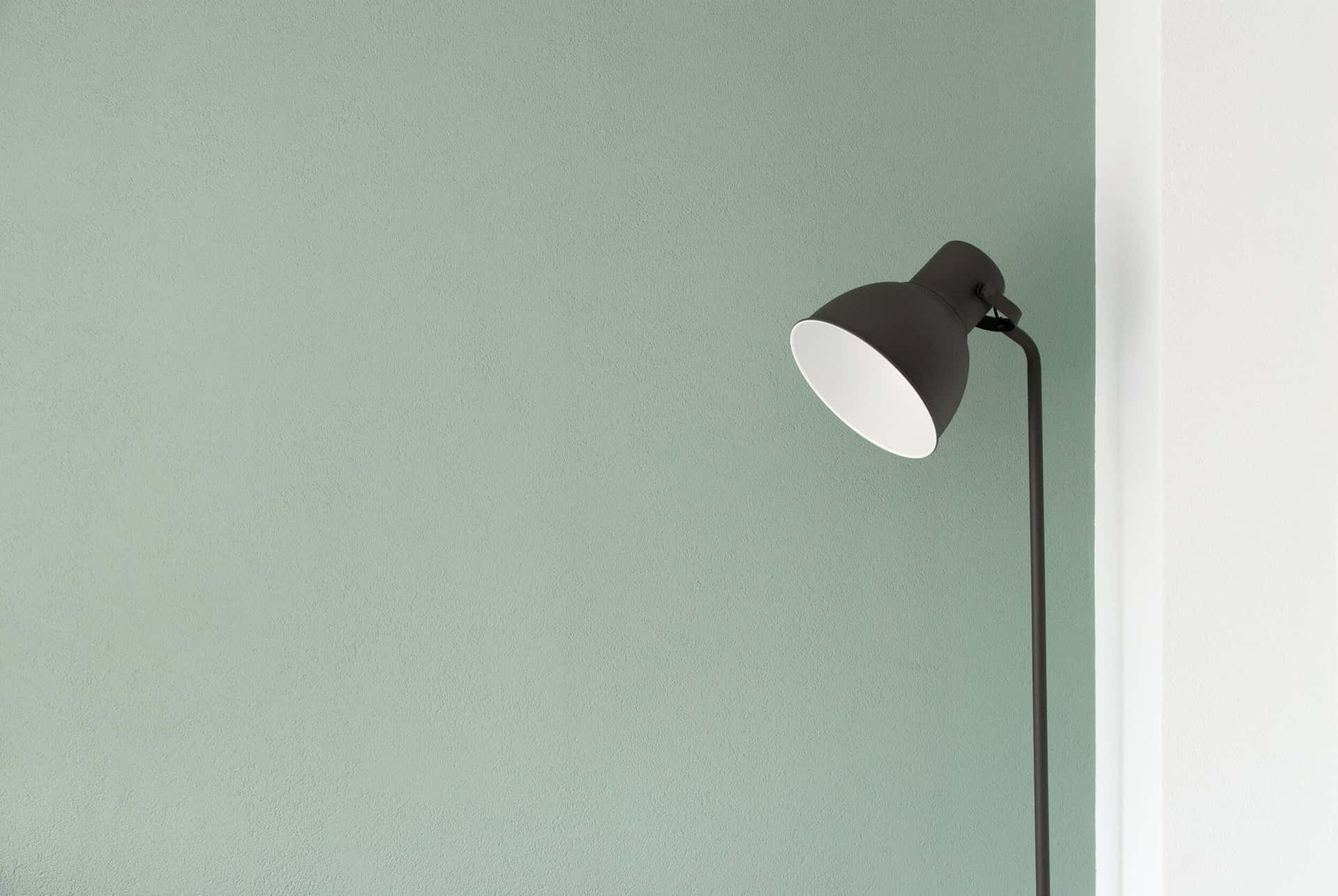 A Floor Lamp Is Sitting On A Green Wall
