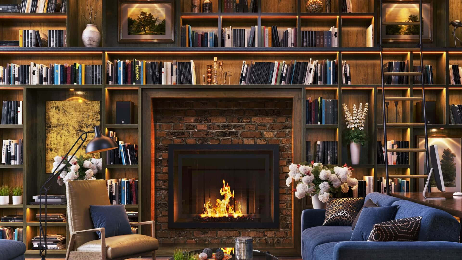 Fireplace Zoom Office Background 1920 x 1080 Background