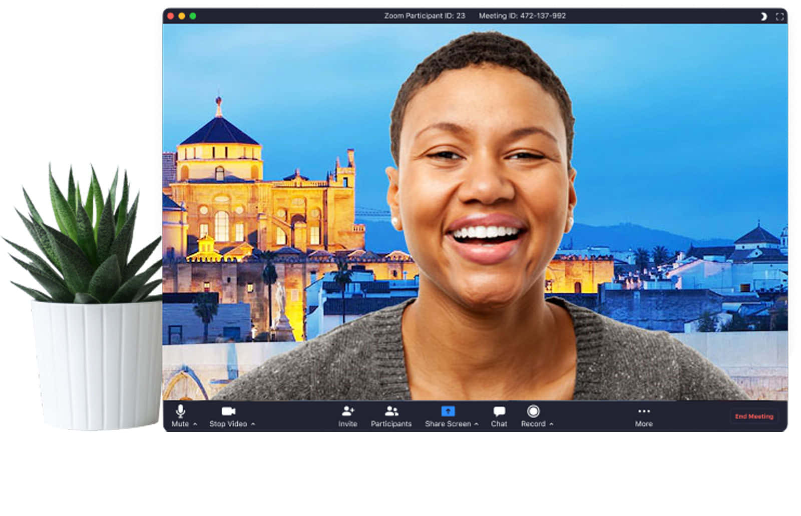 Einefrau Lächelt Vor Einem Computerbildschirm.