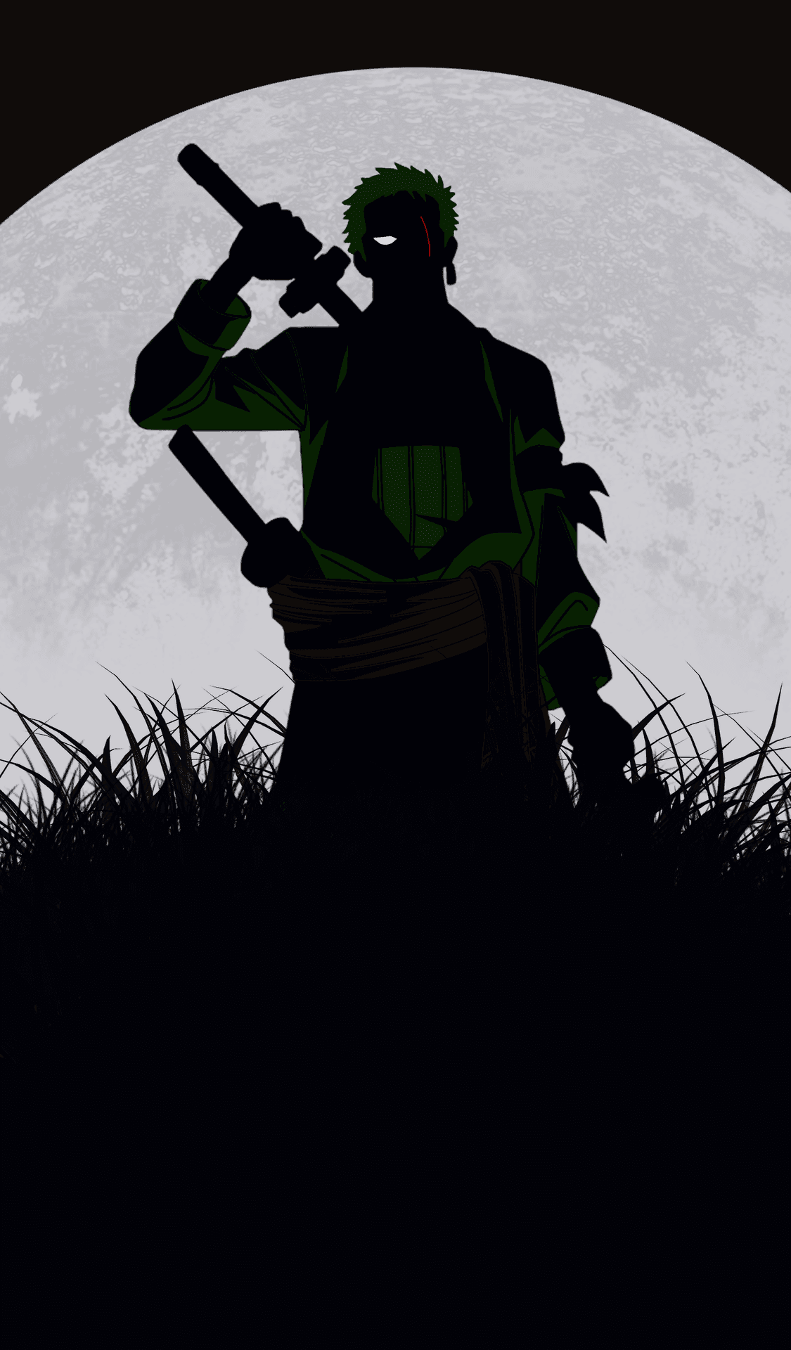 A bold illustration of Zoro, the famous swordsman from the One Piece series.