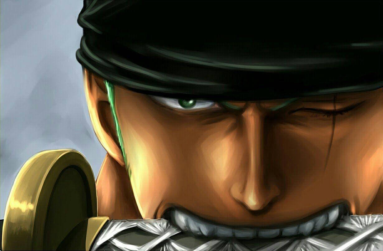 Zoro Hd Painting Holding Knife In Mouth Wallpaper