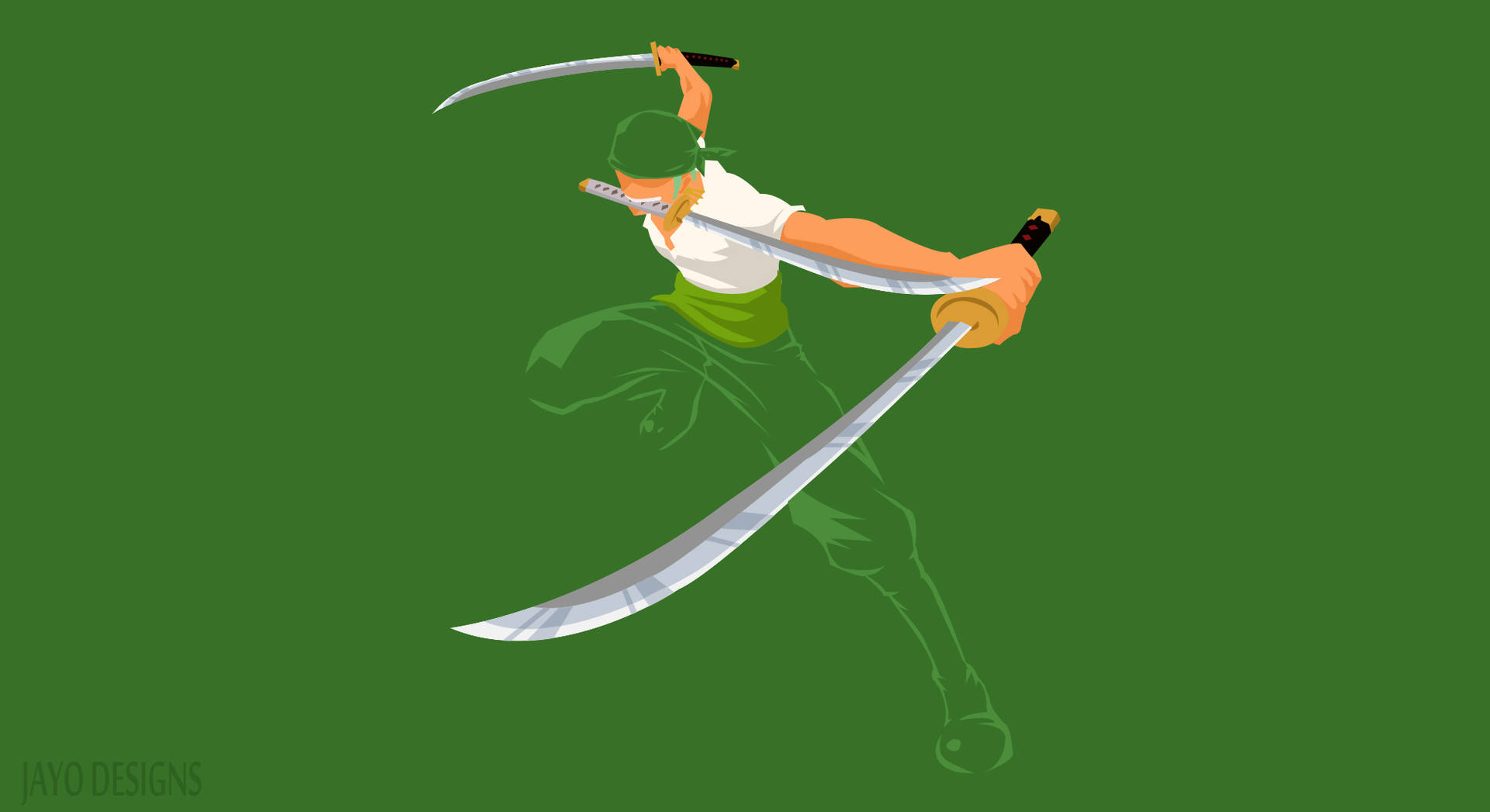 Zoro Hd Wielding Swords On Green Background Wallpaper
