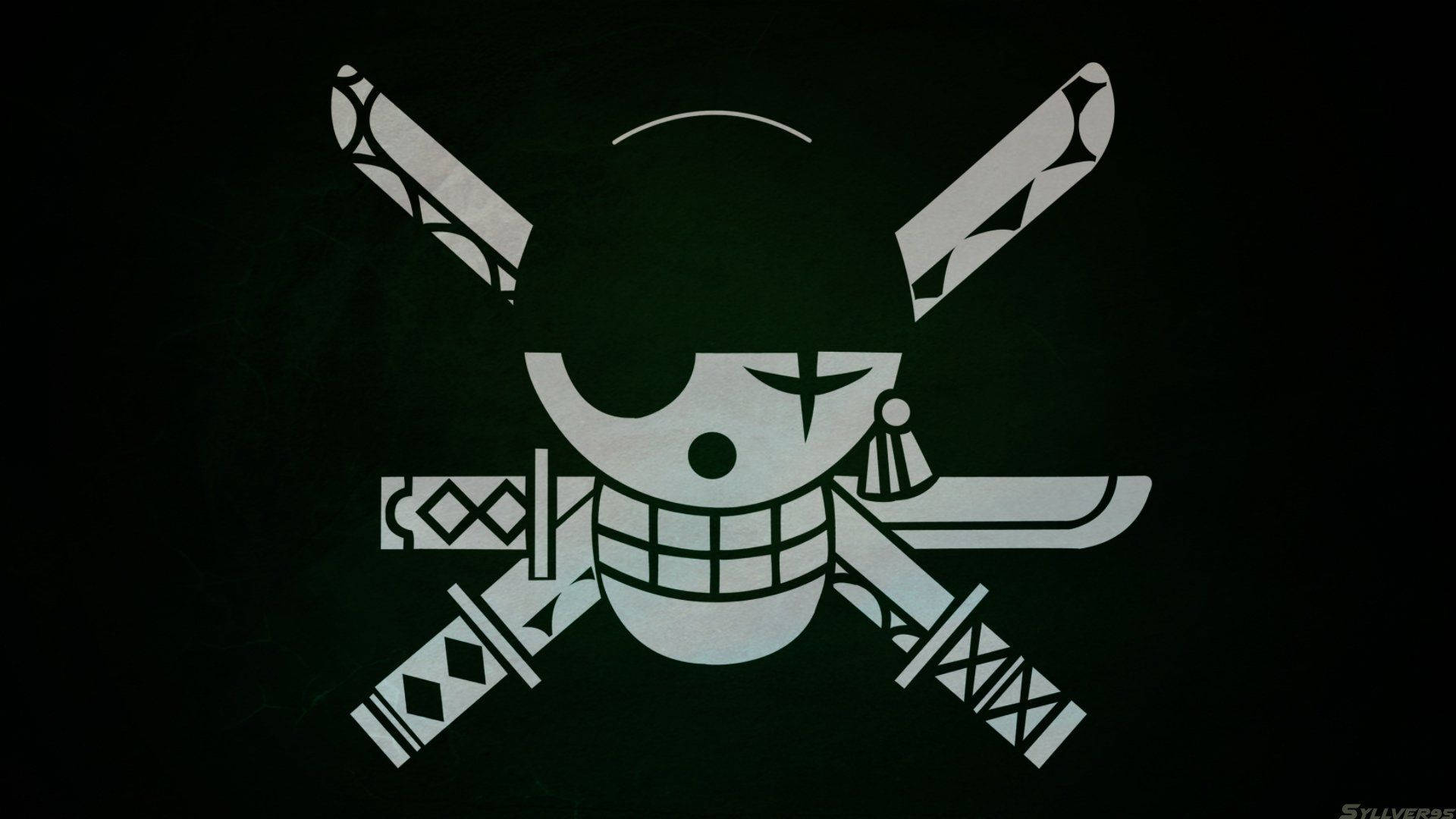 The iconic jolly roger flag of Zoro, the legendary pirate and one of the main characters of the popular anime 