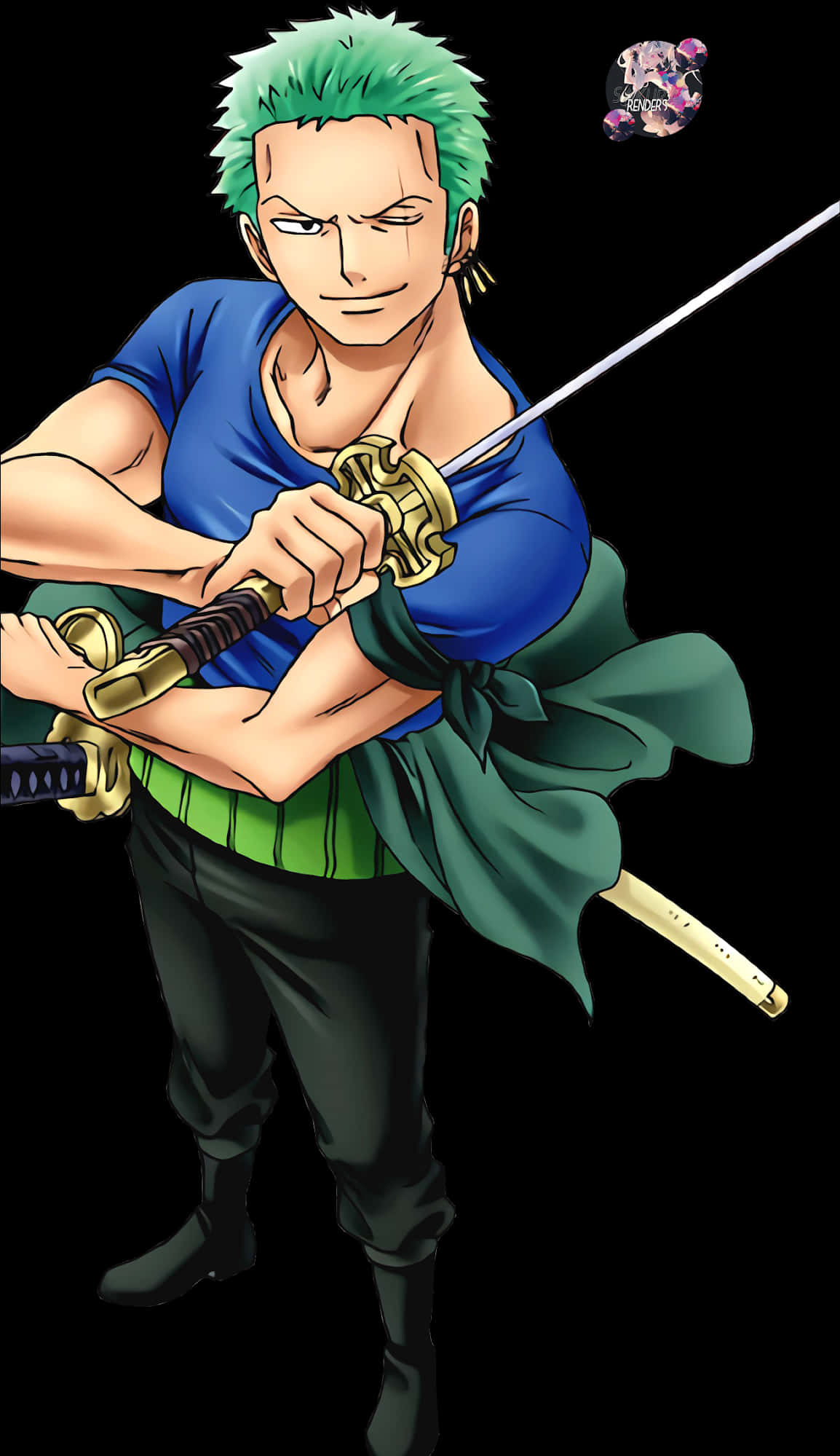 Green Haired Swordsman Anime Character PNG